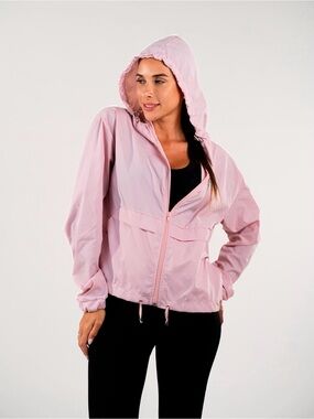Light Pink Hooded Windbreaker Jacket for Women